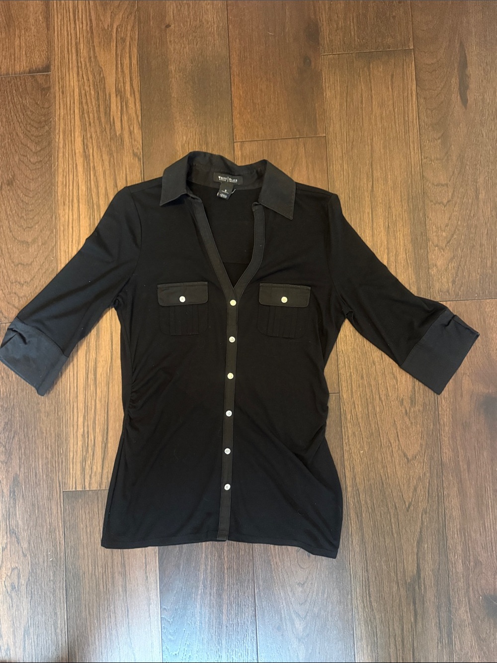 White House /Black Market Black Button-Front Shirt with Contrast Collar